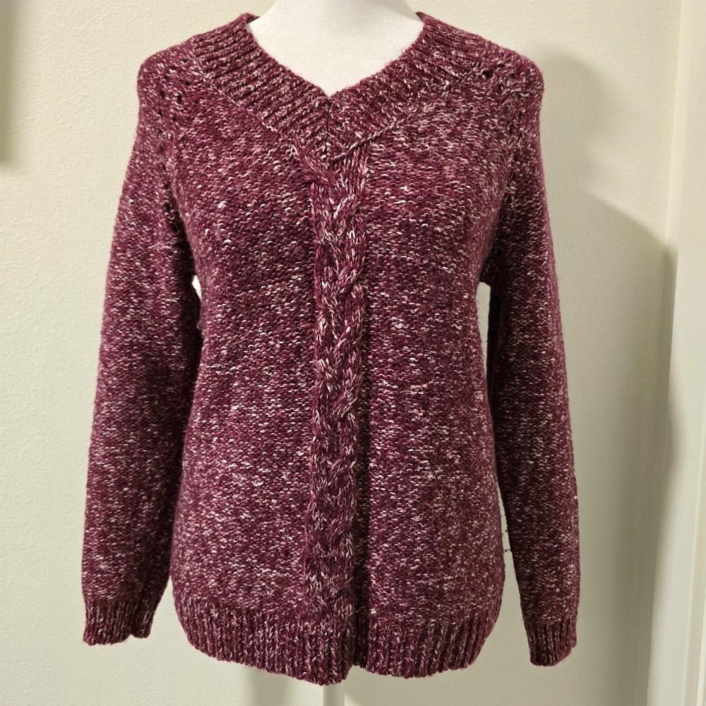 St. John's Bay Womens Cable Knit Sweater‎ Burgundy Size Petite Medium